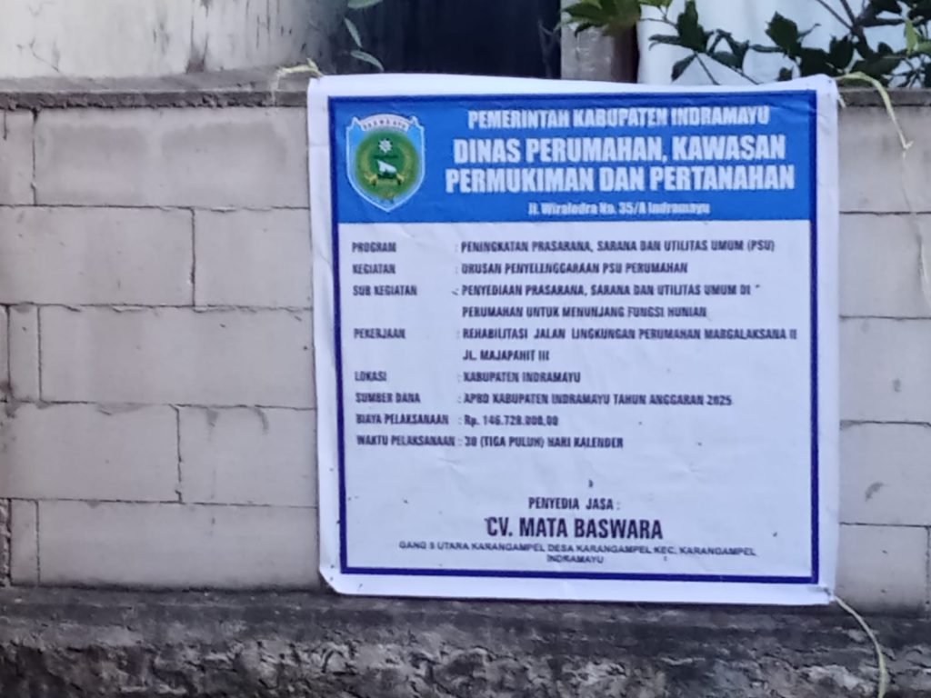 Potret Papan informasi rehabilitasi jalan lingkungan perum Margalaksana II jalan Majapahit III, kelurahan Margadadi (Ist).